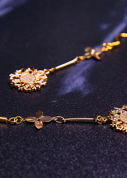 Sunflower 14k Gold Zircon Drop Earrings