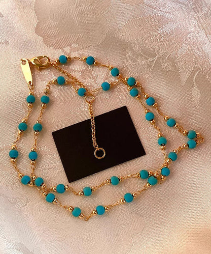 Turquoise Stringing Beads Paitings Adjustable Copper Necklace