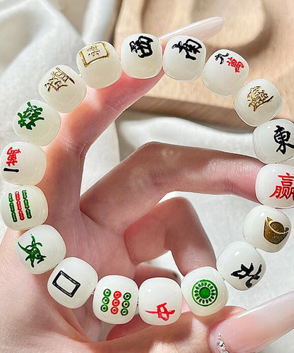 Alloy Mahjong Chain Buddhist Bead White Bracelet