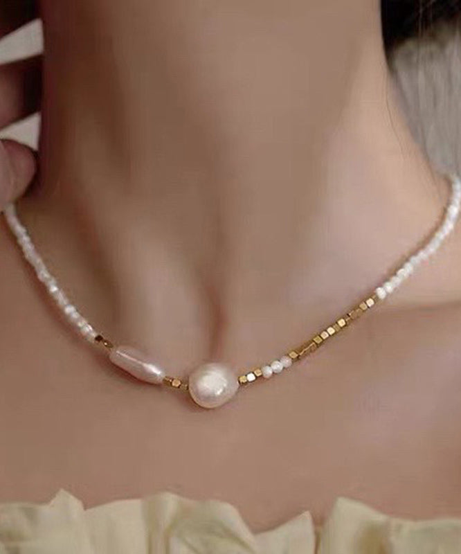 White Alloy Pearl Gratuated Bead Necklace Wf012