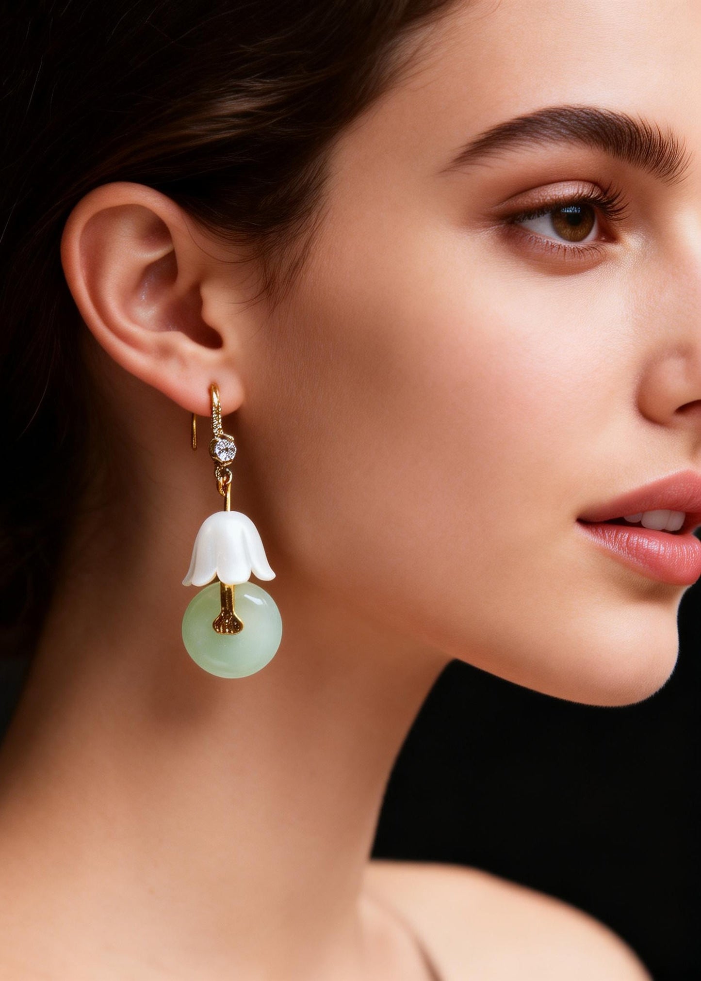 White Lily of the Valley Fine Jade Drop Earrings