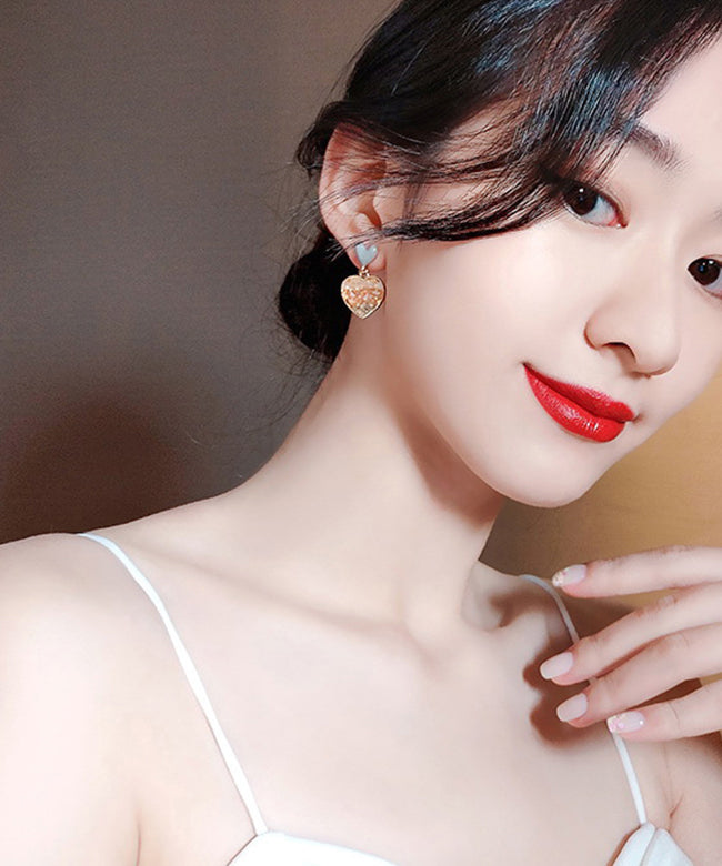 White Sterling Silver Alloy Crystal Glaze Love Drop Earrings