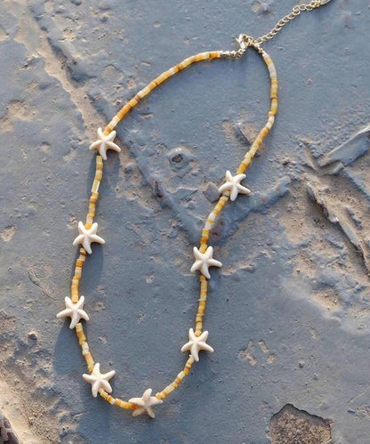 Yellow Sterling Silver Alloy Beading Five Pointed Star Gratuated Bead Necklace Ab1094