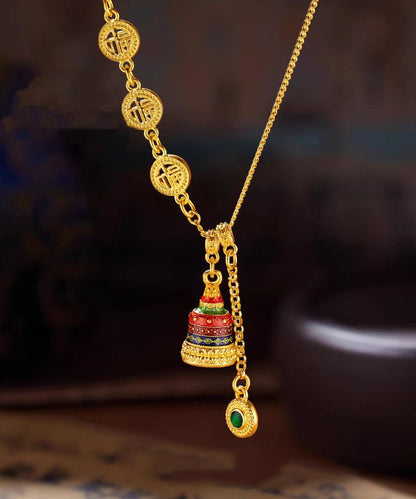 Chinese Style Gold Ancient Gold Crystal Enamel Lariat Necklace Yi031