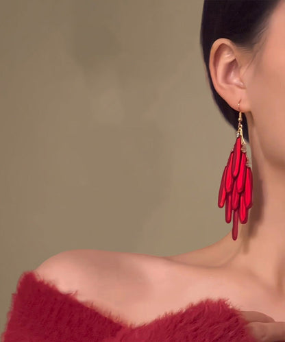 Chinese Style Red Alloy Tassel Drop Earrings