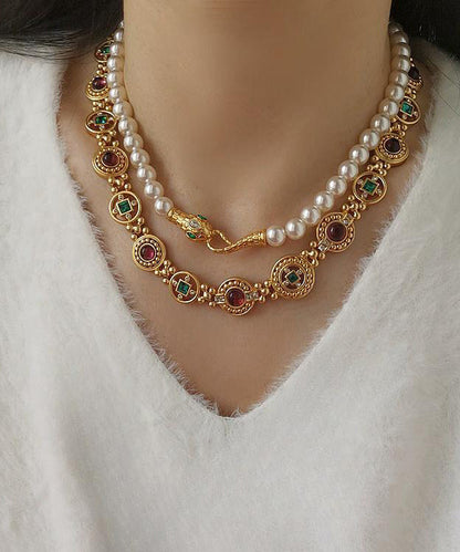 Classy Gold Copper Overgild Hollow Out Coloured Glaze Collar Necklace Gh1008