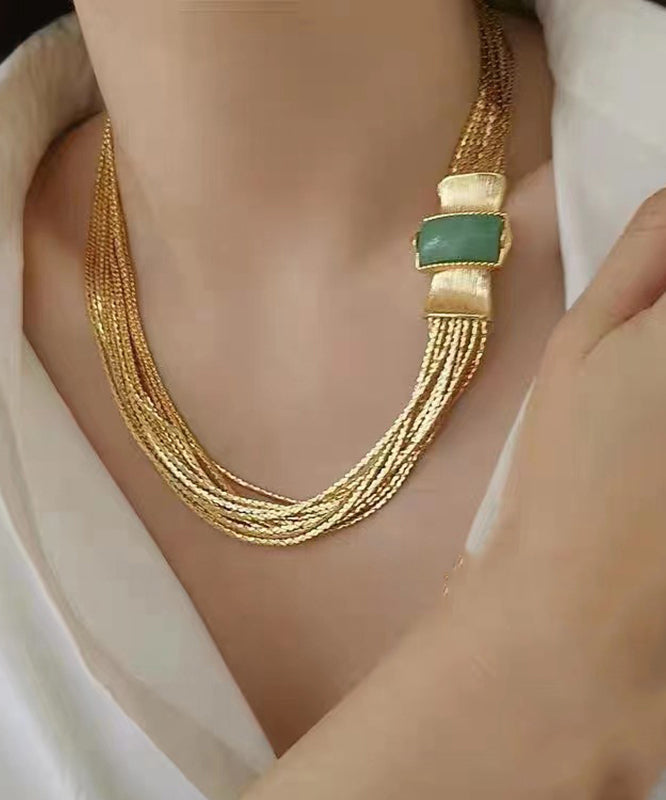 Classy Gold Layered Weave Jade Collar Necklace Ii008