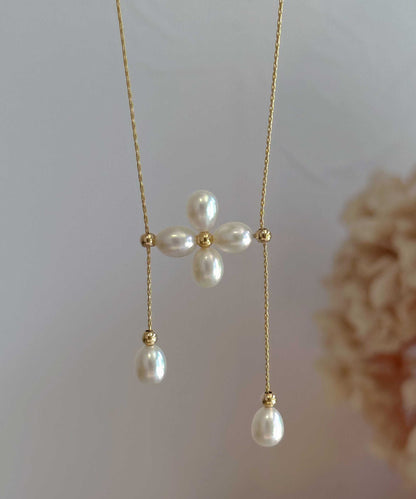 Classy Gold Metal Pearl Adjustable Pendant Necklace
