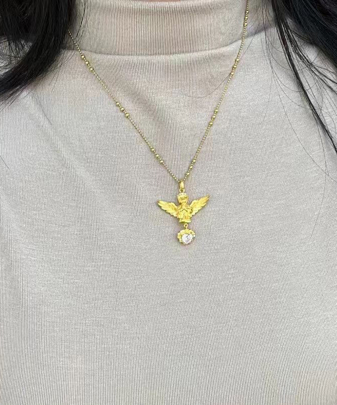 Classy Gold Sterling Silver Overgild Zircon Love Angel Pendant Necklace Yi032