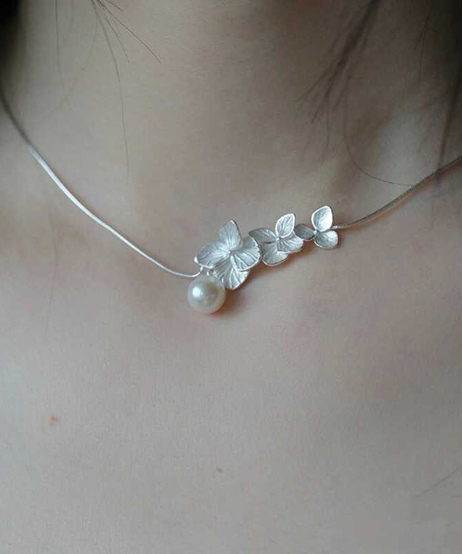 Classy White Sterling Silver Pearl Necklace Po079