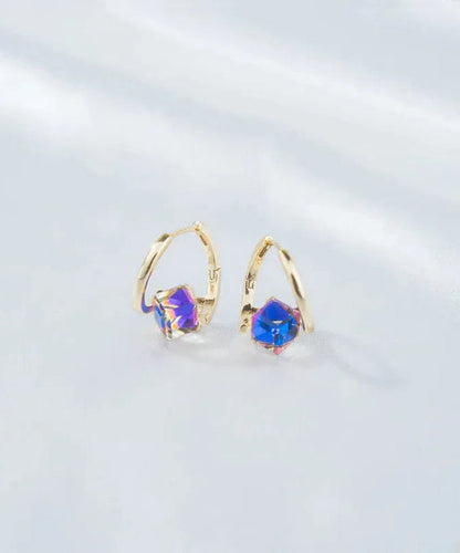 Blue Alloy Zircon Crystal Drip Glaze Hoop Earrings