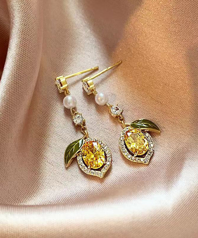 Gold Sterling Silver Alloy Zircon Crystal Pearl Drop Earrings