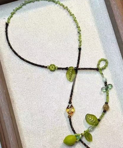 Green Handmade Weaving One Lemon Beading Tassel Pendant Necklace
