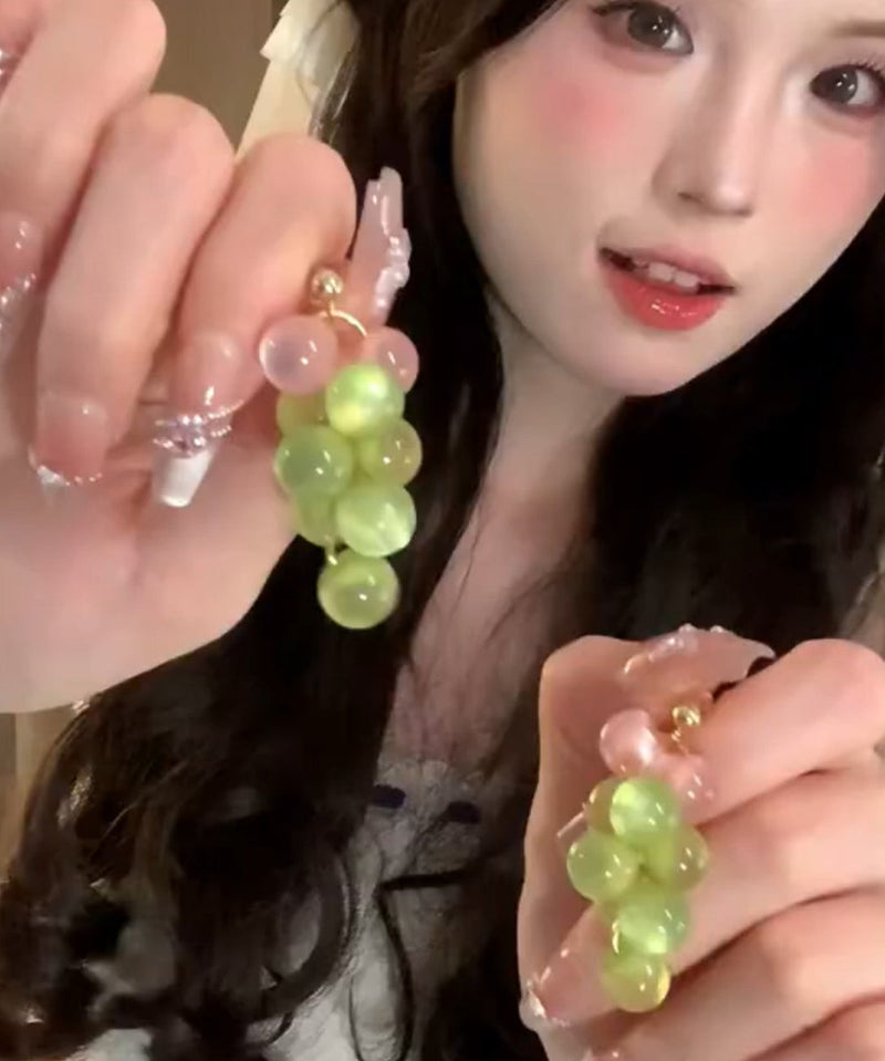 Light Green Alloy Grape Drop Earrings
