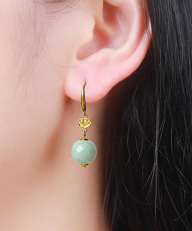 Light Green Sterling Silver Overgild Jade Drop Earrings Gh1088