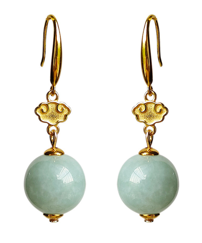 Light Green Sterling Silver Overgild Jade Drop Earrings Gh1088