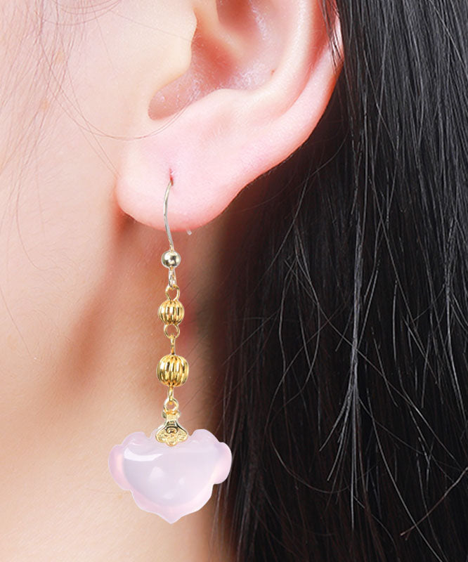 Pink 14k Gold Crystal Ruyi Drop Earrings