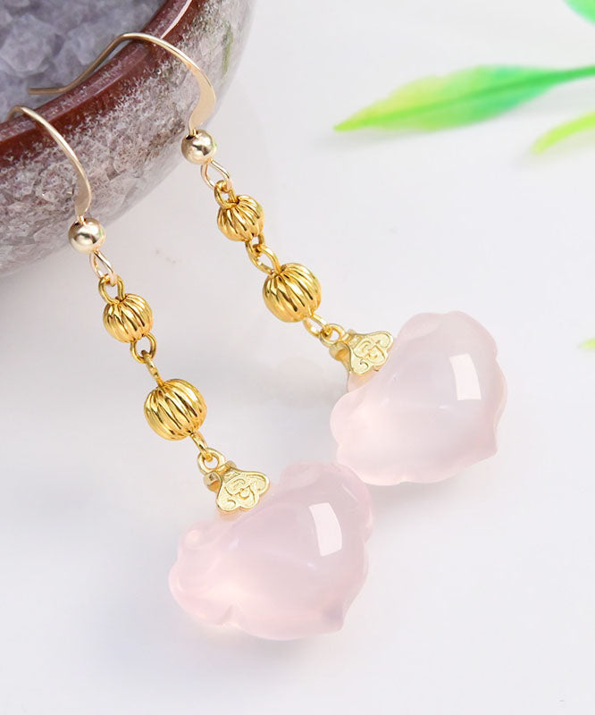 Pink 14k Gold Crystal Ruyi Drop Earrings