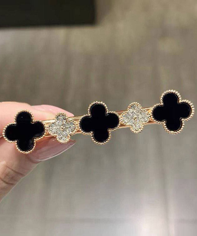 Pink Alloy Zircon Four-leaf Clover Hairpin