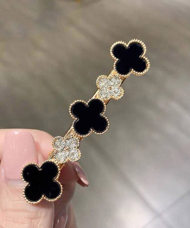 Pink Alloy Zircon Four-leaf Clover Hairpin