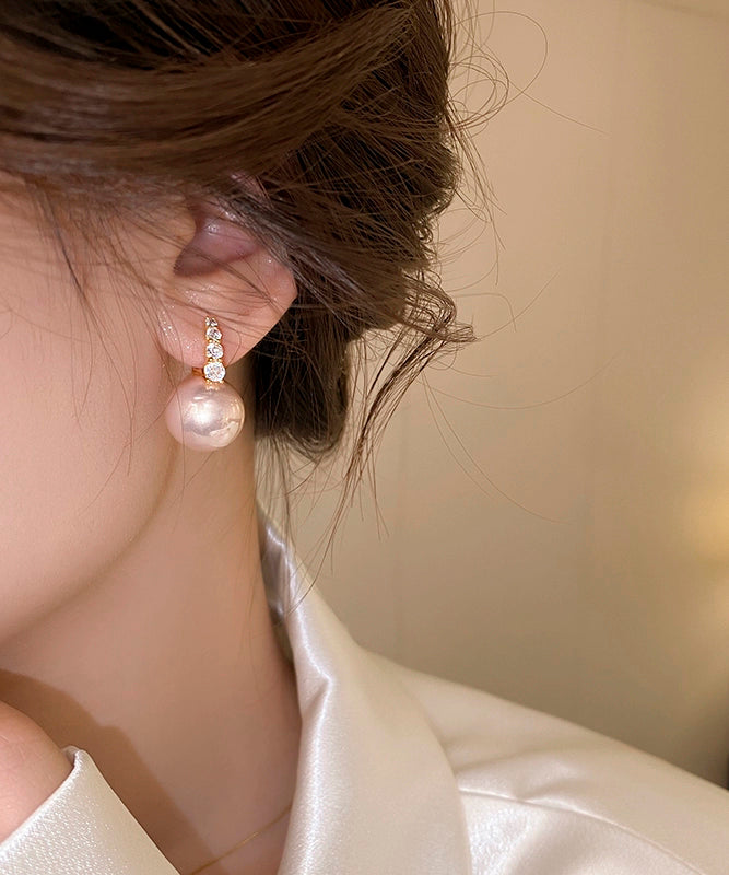 Pink Copper Alloy Pearl Hoop Earrings