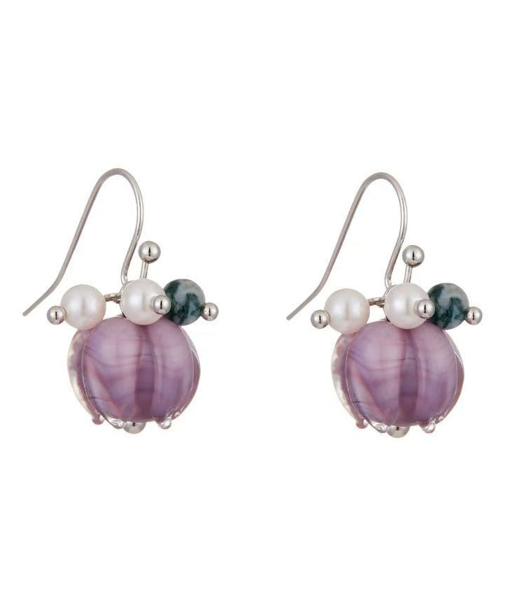 Purple Alloy Pearl Colored Glaze Drop Earrings