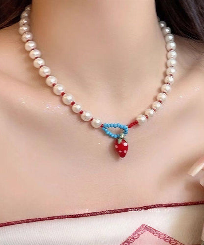 White Alloy Strawberries Pearl Princess Necklace