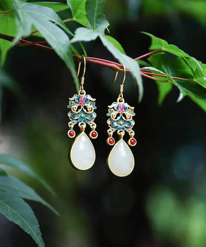 Diy Blue Cloisonne Jade Agate Drop Earrings