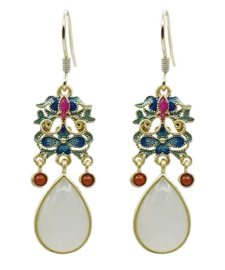 Diy Blue Cloisonne Jade Agate Drop Earrings