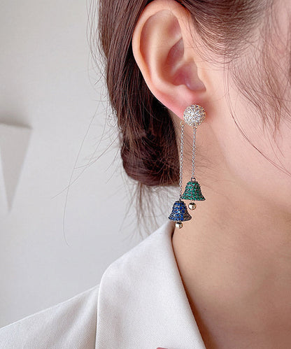 Diy Blue Sterling Silver Inlaid Removable Zircon Tassel Drop Earrings
