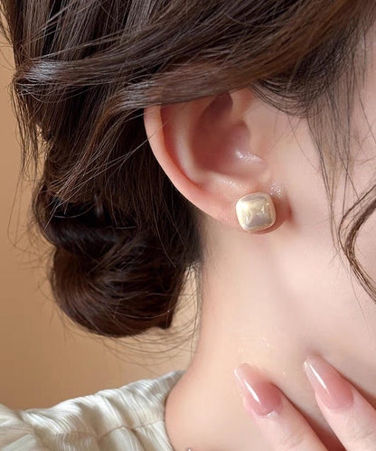Diy Champagne Copper Alloy Pearl Stud Earrings