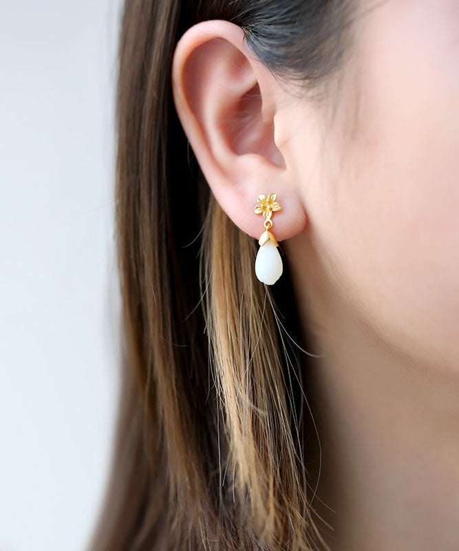 Diy Green Sterling Silver Jade Orchid Drop Earrings Tw1026