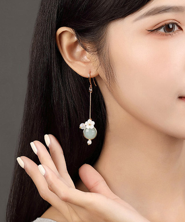 Diy Light Green Shell Flower Agate Coloured Glaze Drop Earrings