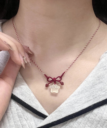 Unique Red Hand Woven Jade Bow Pendant Necklace Qz021