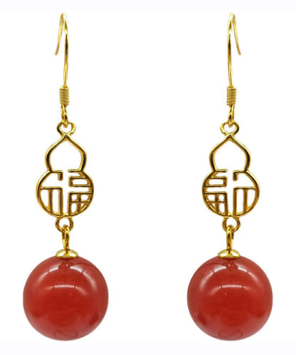 Diy Red Sterling Silver Overgild Agate Drop Earrings