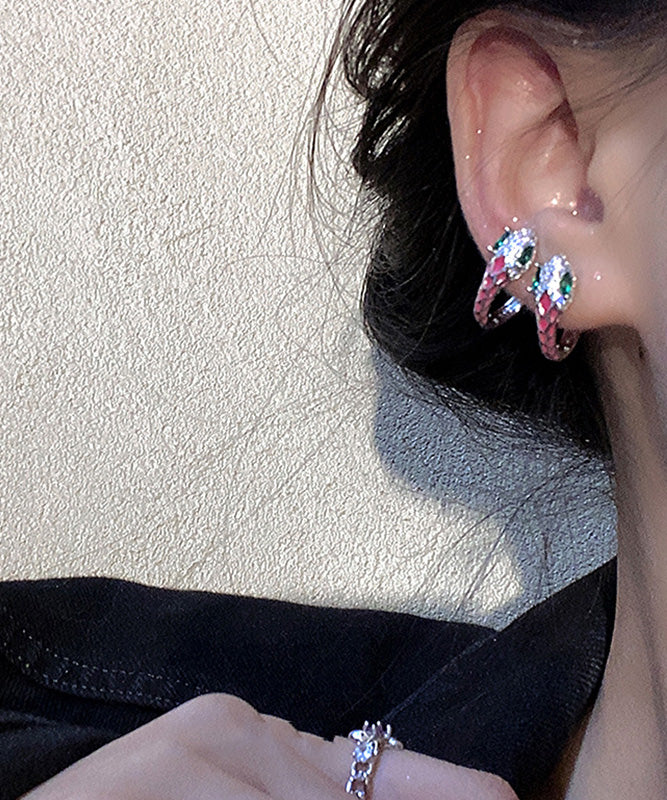 Diy Silk Copper Zircon Snakelike Hoop Earrings