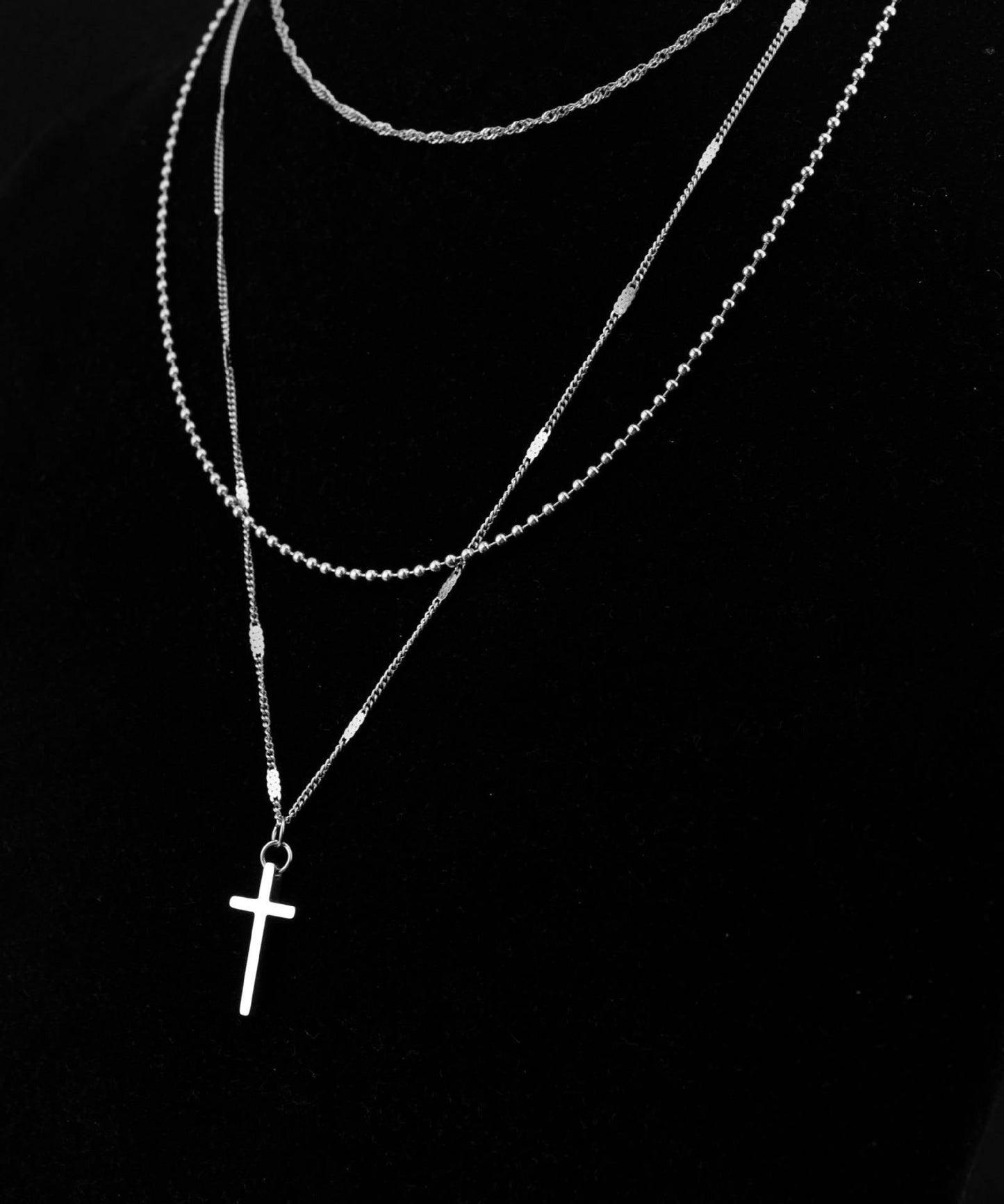 Diy Silk Stainless Steel Multilayer Cross Pendant Necklace