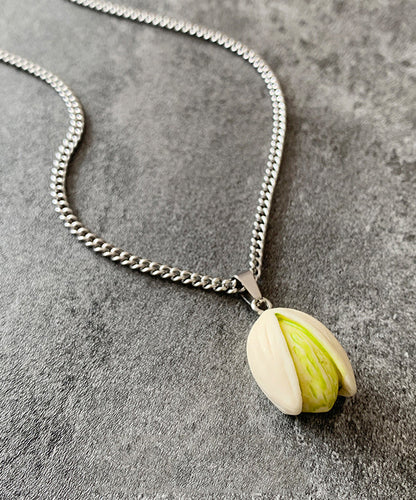 Diy Silk Stainless Steel Resin Pistachios Pendant Necklace