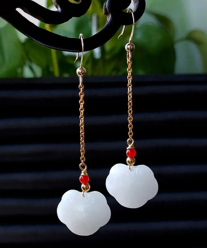 Diy 14k Gold Jade Gem Stone Drop Earrings