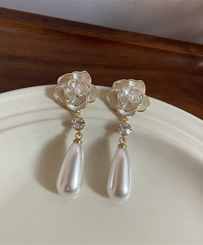 Diy White Alloy Pearl Zircon Drop Earrings