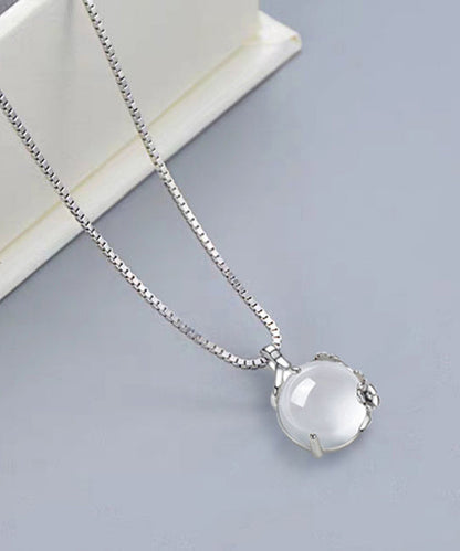 Diy White Silver Silver Chalcedony Plum Blossom Pendant Necklace Po011