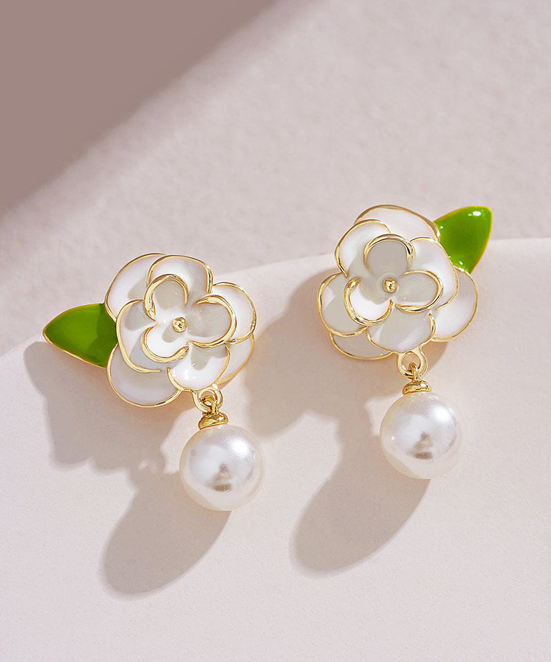 Diy White Sterling Silver Overgild Enamer Pearl Drop Earrings Tw1018