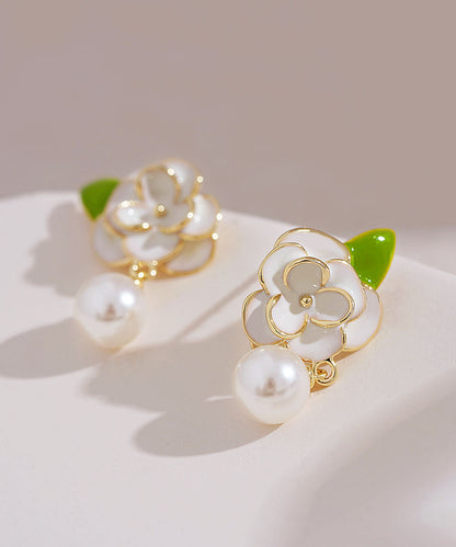 Diy White Sterling Silver Overgild Enamer Pearl Drop Earrings Tw1018