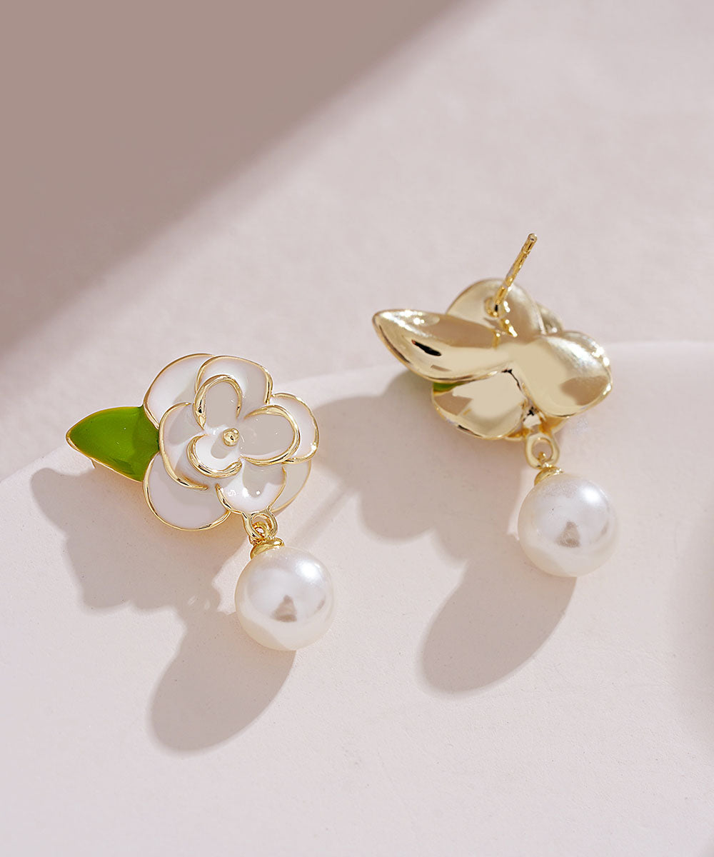 Diy White Sterling Silver Overgild Enamer Pearl Drop Earrings