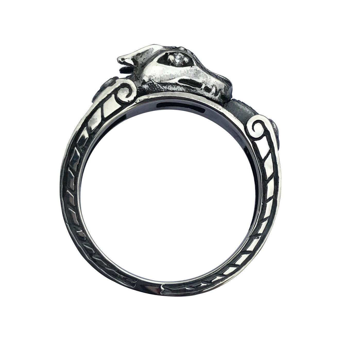 Dragon Ring Diamond Engagement Gothic Ringband in Sterling Silver