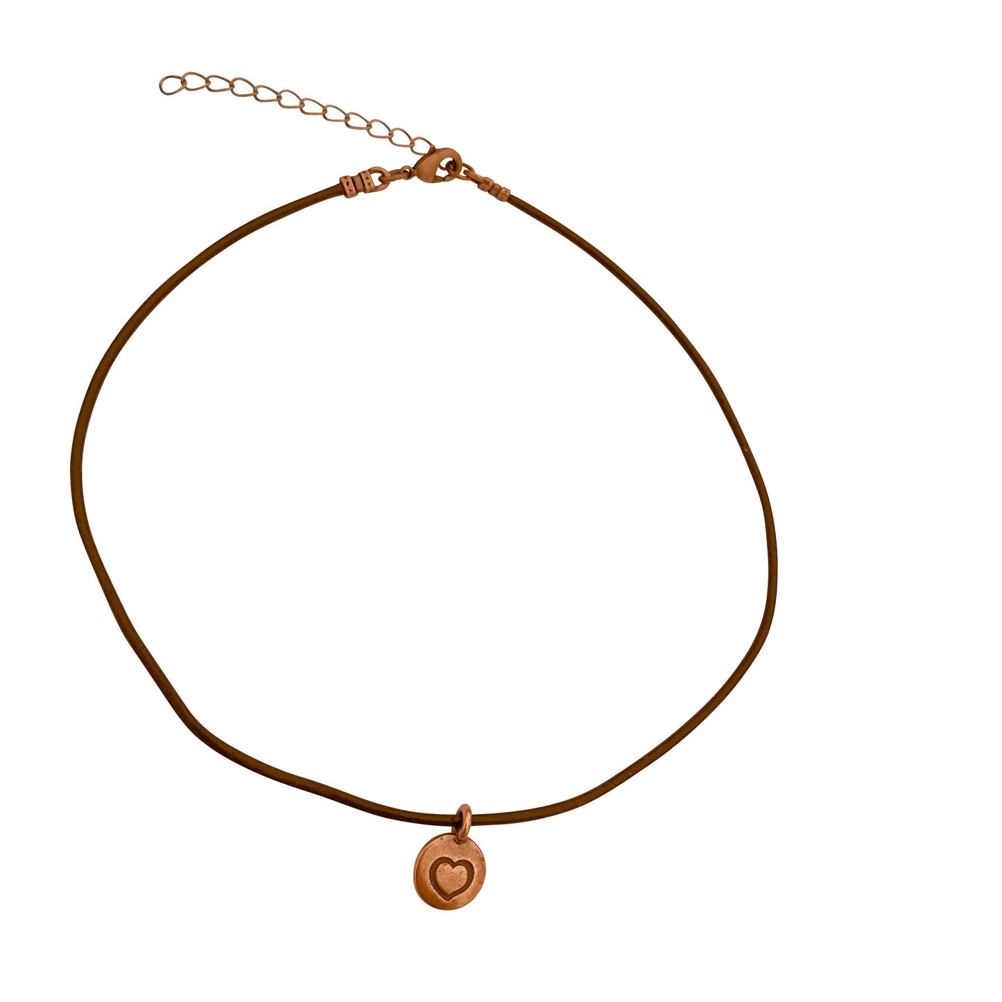 Dragonweave Heart Circle Charm Necklace and Earring Set, Antique Copper Brown Leather Choker and Leverback Earrings