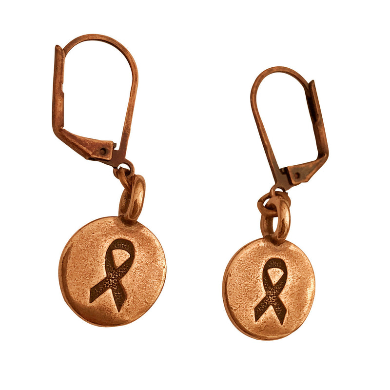 Dragonweave Ribbon Circle Charm Necklace and Earring Set, Antique Copper Brown Leather Choker and Leverback Earrings