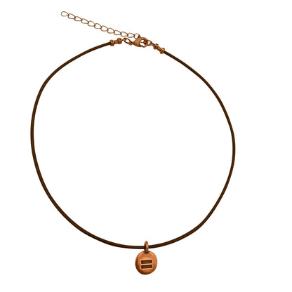 Dragonweave Equality Circle Charm Necklace and Earring Set, Antique Copper Brown Leather Choker and Leverback Earrings