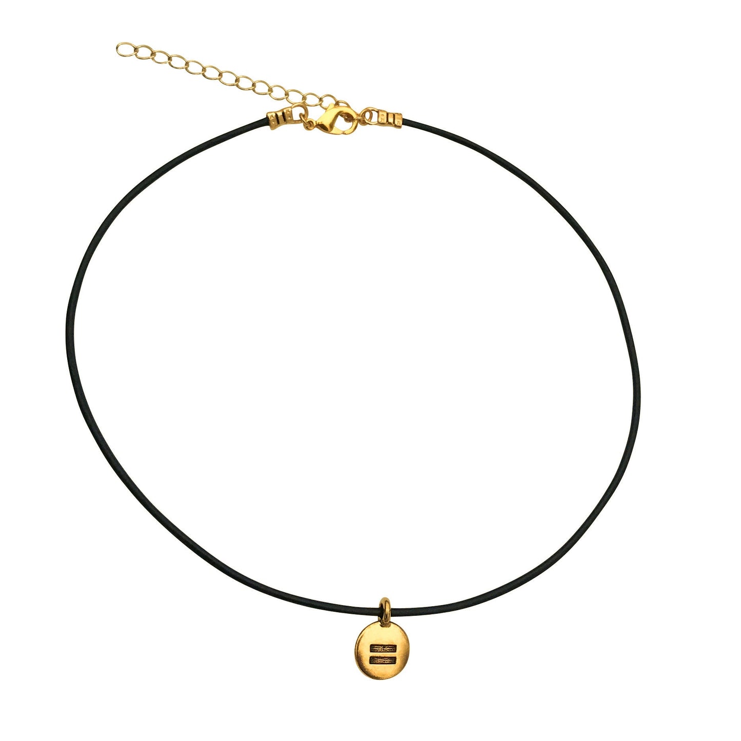 Dragonweave Equality Circle Charm Necklace and Earring Set, Gold Plated Black Leather Choker and Leverback Earrings