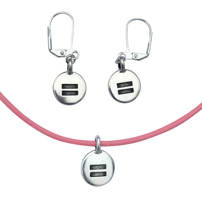 Dragonweave Equality Circle Charm Necklace and Earring Set, Silver Plated Pink Leather Choker and Leverback Earrings